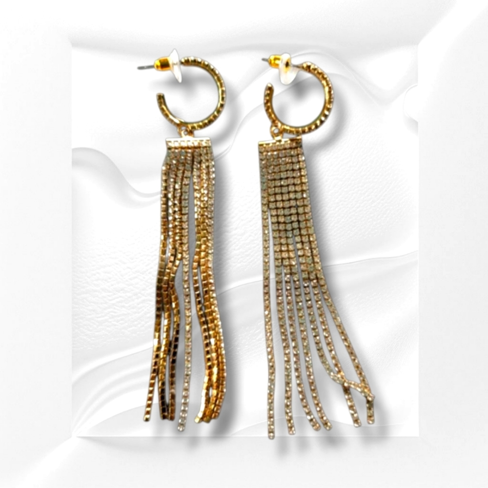 Christian Siriano | NWOT Elegant Gold Tone Crescent Rhinestone Tassel Earrings
